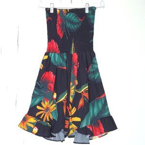 Strapless Tube Top Tropical Print Black Romper Resort Playsuit Lounge